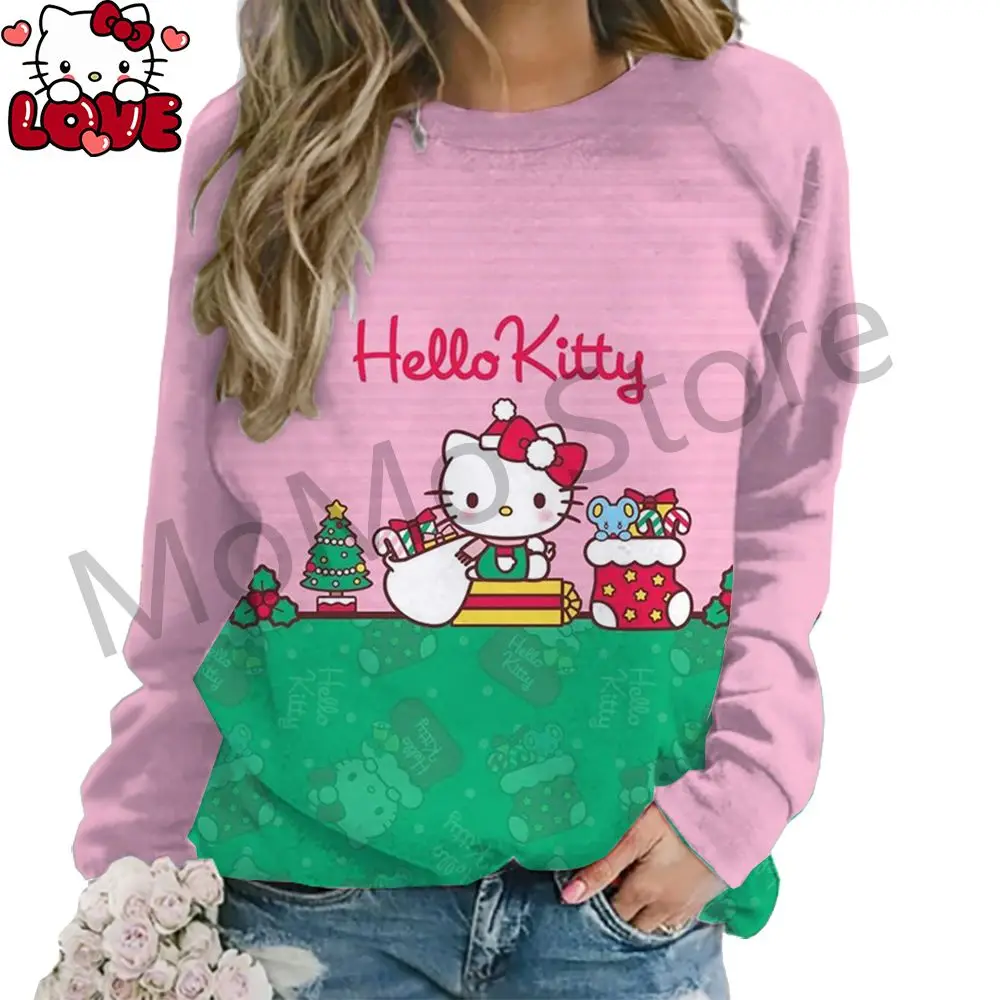 O Neck Hello Kitty Women\'s Long Sleeve Sweatshirts Youthful Woman Clothes Party Y2k Streetwear Pullovers High Quality 2024 New