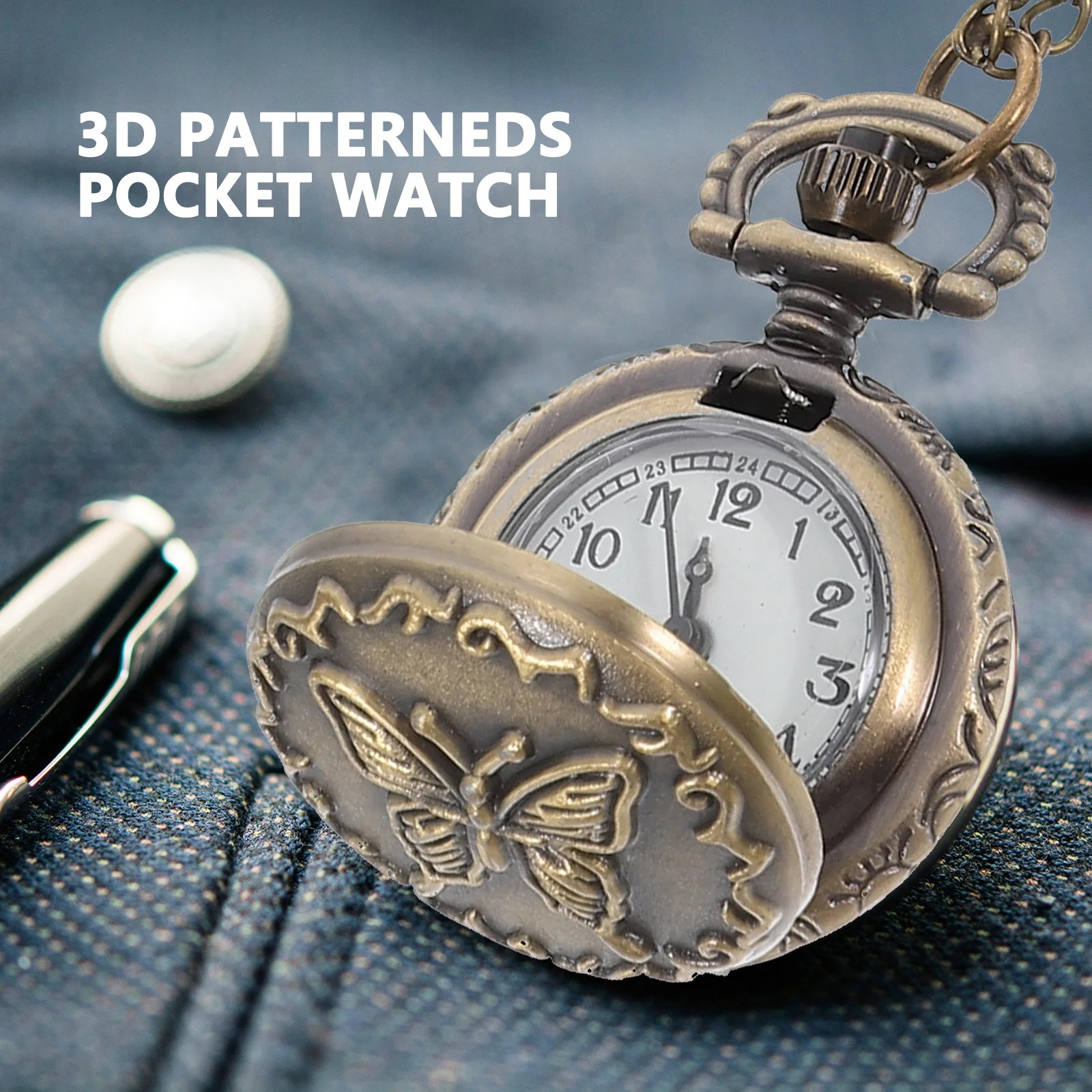 

1Pcs Retro Pocket Watch Vintage Butterflies Pattern Titanium Material Quartz Movement Hanging Necklace Watch Unisex Gift