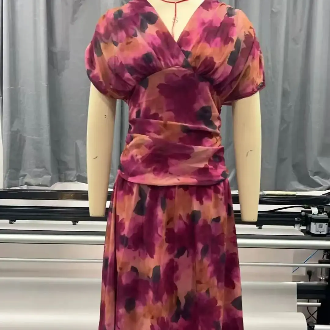Elegante midi-jurk met bloemenprint, groene off-shoulder jurken, avondjurk, bruiloftsgast, zomervakantie, nieuwe strandzonsopgang - afbeelding 2