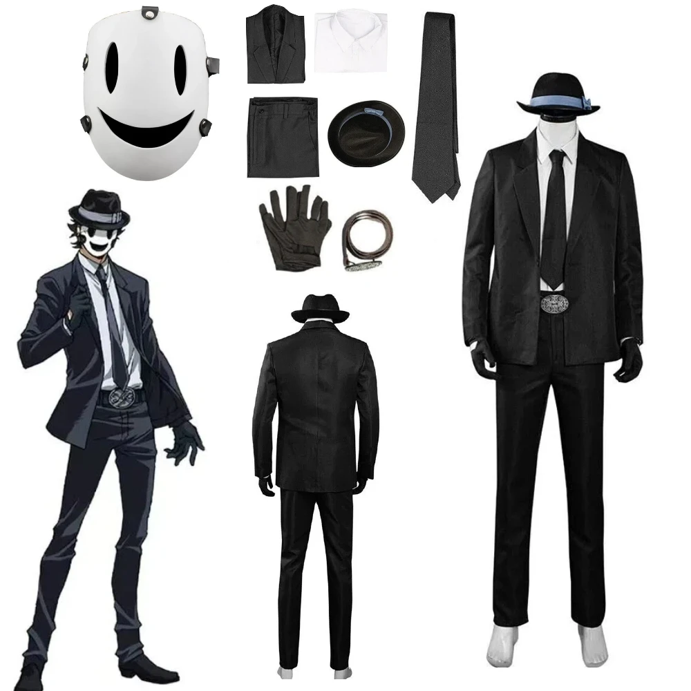 

Anime High-Rise Invasion Sniper Mask Man Cosplay Costume Suit Set with Hat Gloves Belt Funny Mask Yuri Honjo for Halloween Party