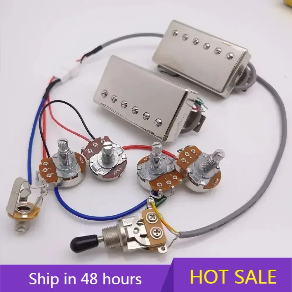 H X Shop Store--Alnico V Guitar Humbucker Pickup Chrome BB1&BB2 Series PAF N/B with 4C Wiring Harness for LP Electric Guitar