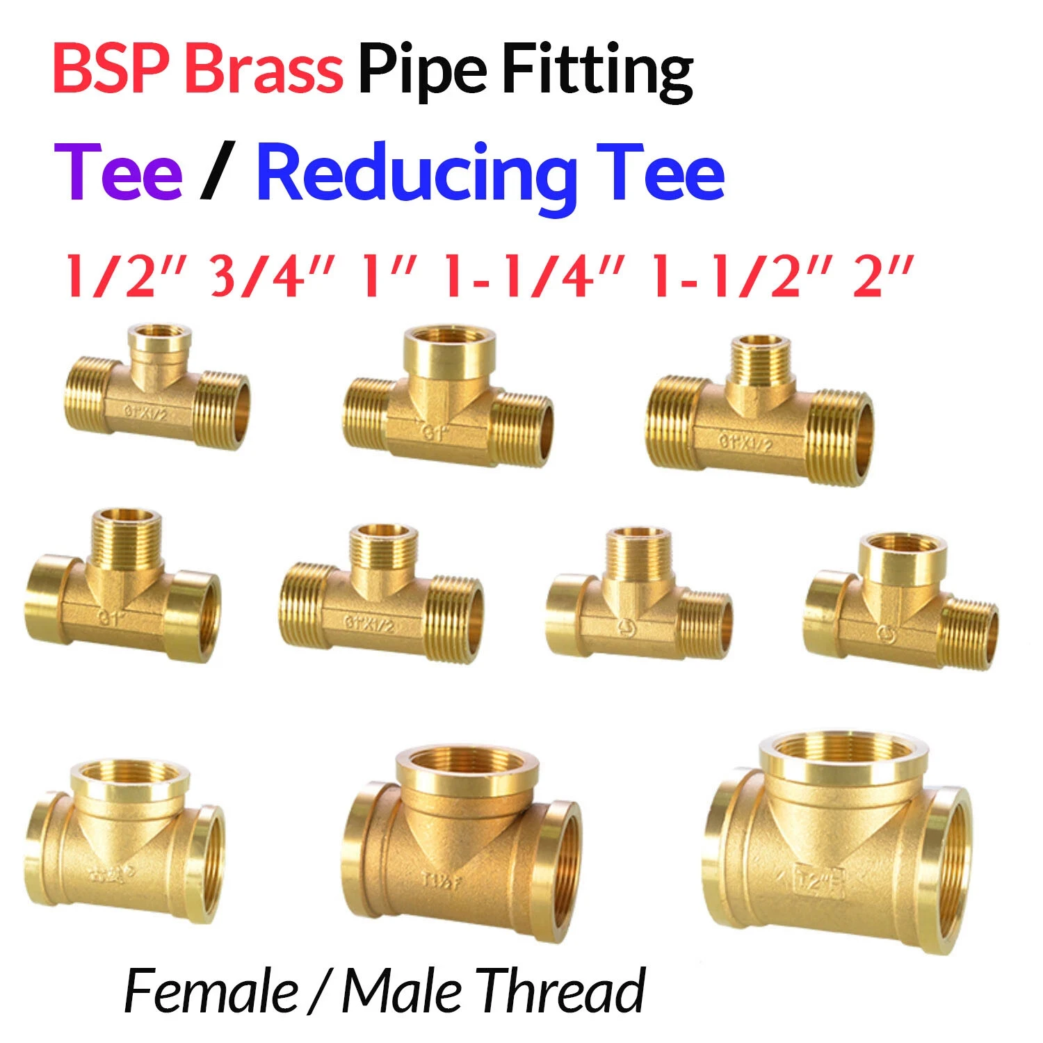 

1 шт. 3/4 "1" 11/4 "2" BSP латунный фитинг для труб, переходный Т-тройник, 3-ходовой разъем с внутренней/наружной резьбой, пневматический фитинг для сантехнических труб