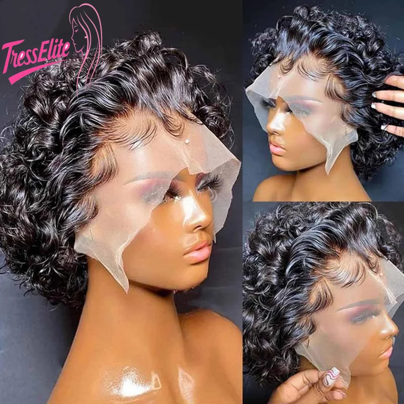 

High Quality European and American13X4 Front Lace Pixie Curved Wigs Brazilian Virgin Remy 100% Unprocessed 180% Density