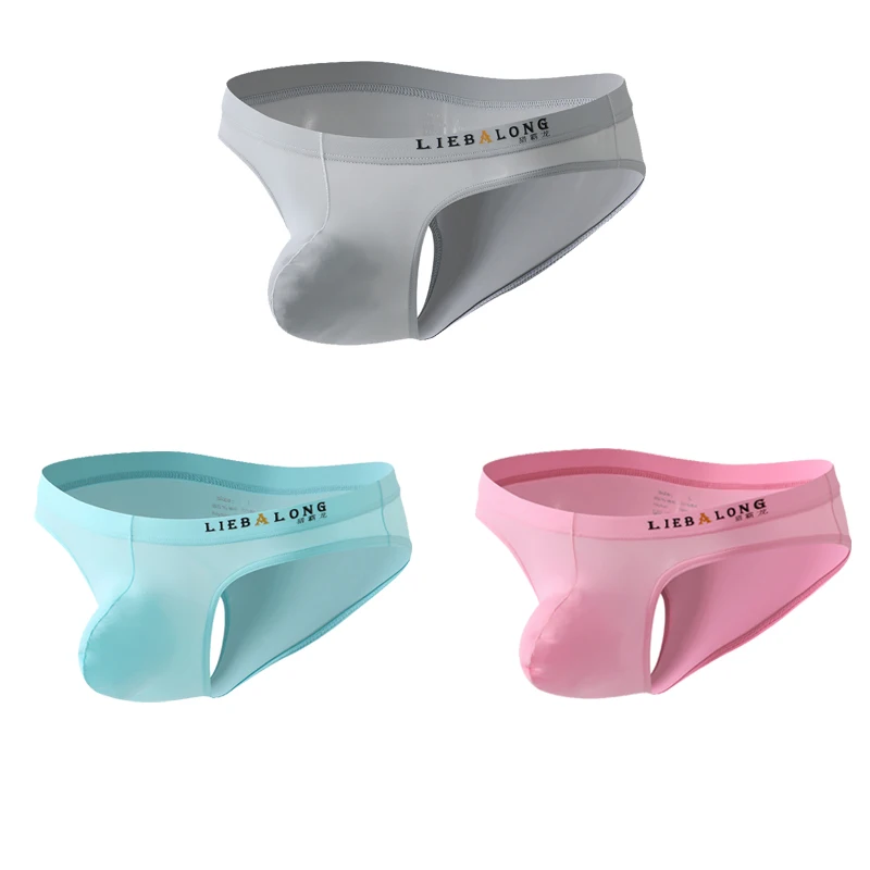 Men's underwear triangle pants ice silk low waist bikini sexy and comfortable Suitable for high elasticity 3pcs