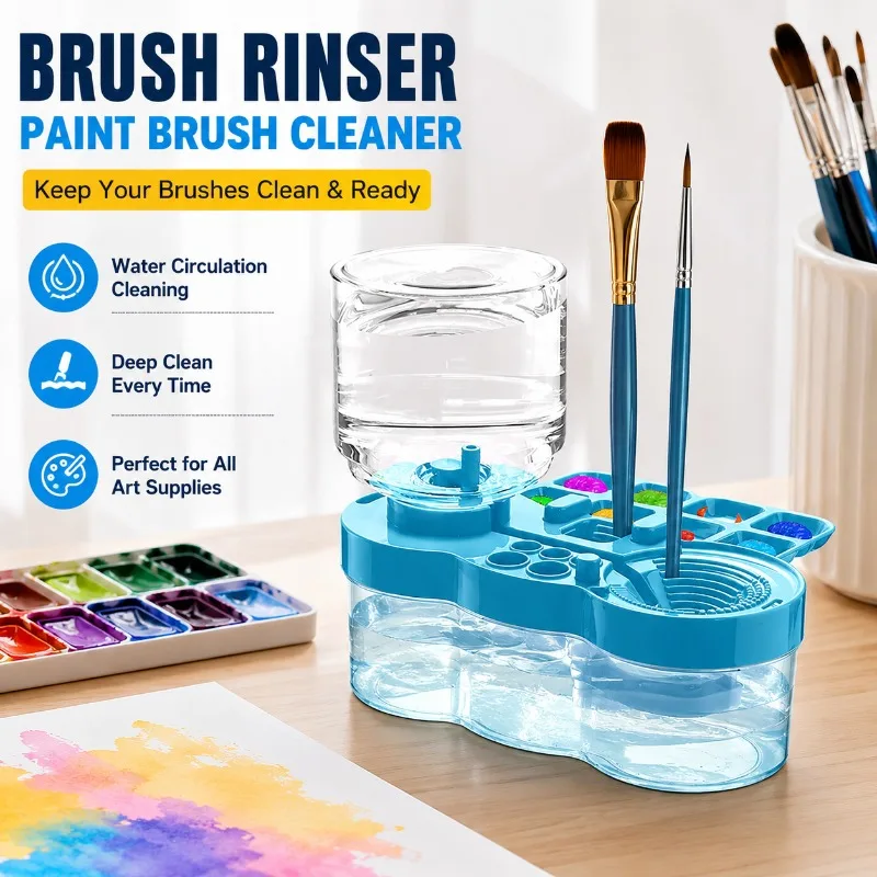 Circulating Water Paint Brush Cleaner Automatic Brush Rinsing Bucket Pigment Washing Cup Portable Painting Tool for Watercolor