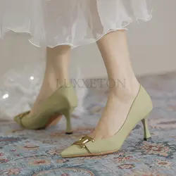 Metal Button Sexy Women's High Heels Brand Pointy Toe Pumps Stiletto Heels Shallow Dress Shoes Wedding Shoes