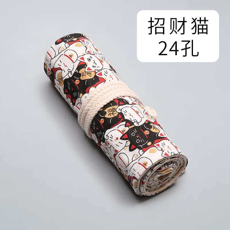 12/24/48/72 ثقوب لطيف محظوظ القط قماش نشمر مقلمة طلاب المدارس لوازم فرشاة القلم حقيبة مقلمة القرطاسية