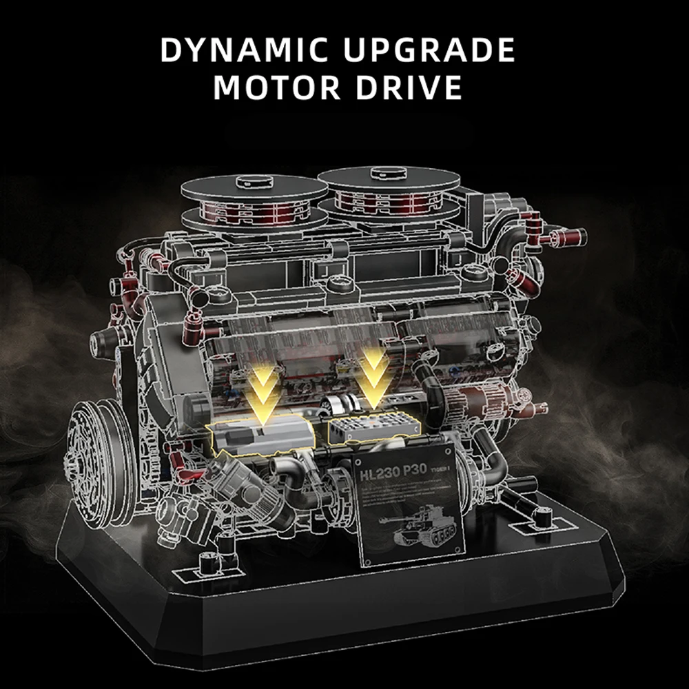 1236+/PCS building block set, car/tank engine model, high-difficulty mechanical assembly building block ornament