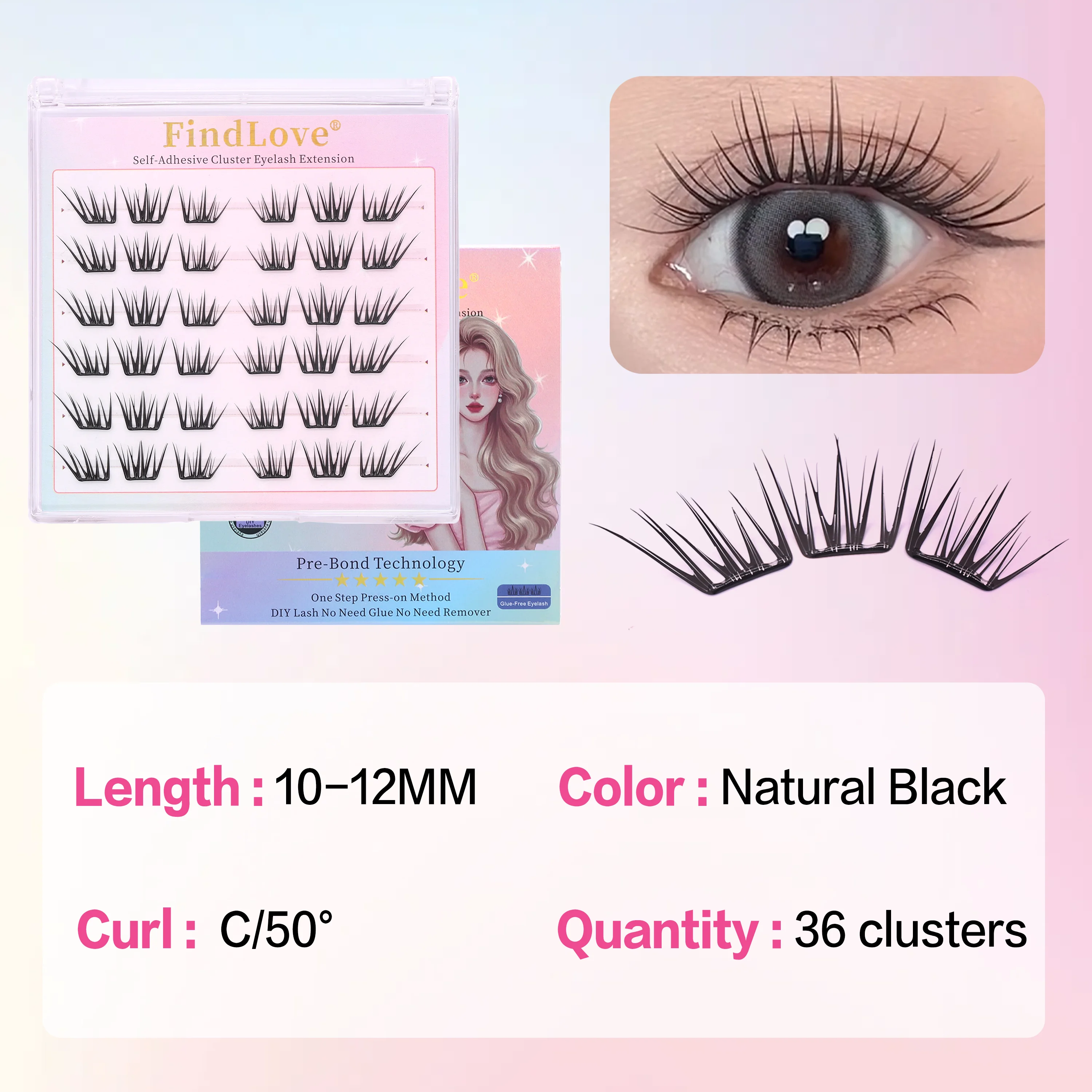 韓国製 防水 新入荷 6列 Cカール 混合長さ 自然な見た目 ソフト素材 セルフ接着 グルーフリー つけまつげ