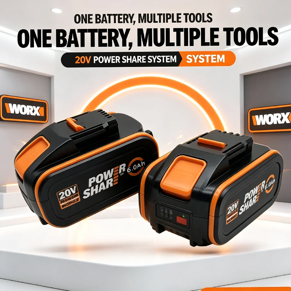 WORX 20V Max 8.0Ah/6.0Ah PowerShare 4 Pin Lithium-ion Battery WA3511 WA3645 WA3564 Cordless Garden Workshop Replacement Power