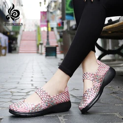 STRONGSHEN Summer Women Woven Shallow Shoes Lady Handmade Flats Sneakers Breathable Lightweight Women Slip On Casual Shoes