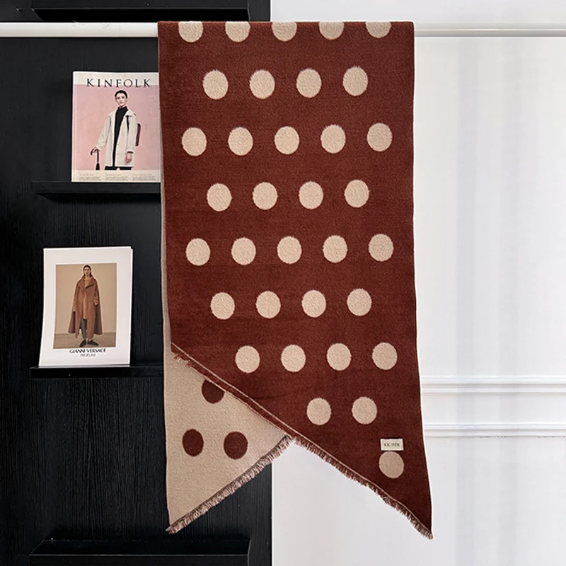 Damen-Kaschmirschal der Luxusmarke 2025, warmer Winter-Pashmina-Schal mit Quasten, gestreift und gepunktet, bedruckt, Foulard und Poncho – Detail 22