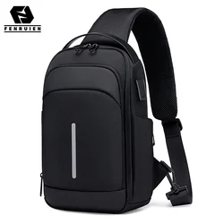 Fenruien Men's Bag Shoulder Bag Multifunction Anti-theft Waterproof Male Crossbody Bag Casual Short Trip Chest Pack USB Charging