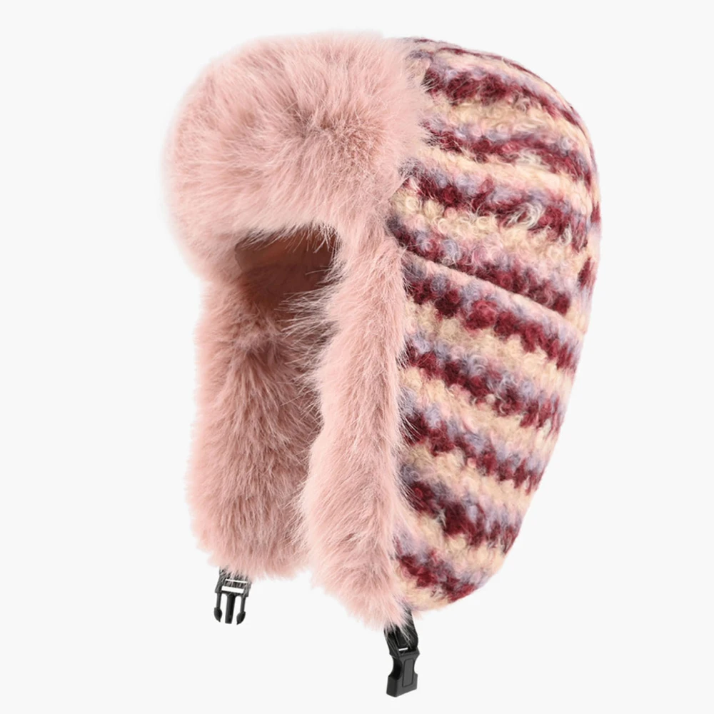 HT5198 Bomber Hat Thick Warm Winter Hats for Men Women Windproof Faux Fur Russian Hats Male Female Knitted Earflap Trapper Cap