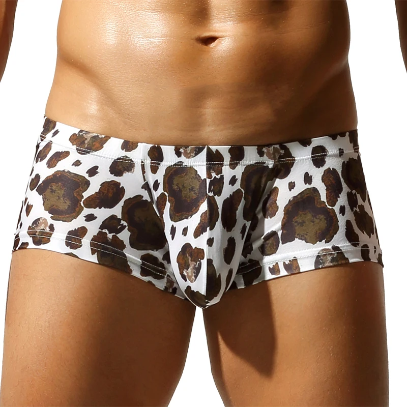 Men's Low-Waist Slim Fit Boxer Briefs with Leopard Spot Pattern - Breathable, Quick-Dry, High Elasticity Ice Silk Fabric
