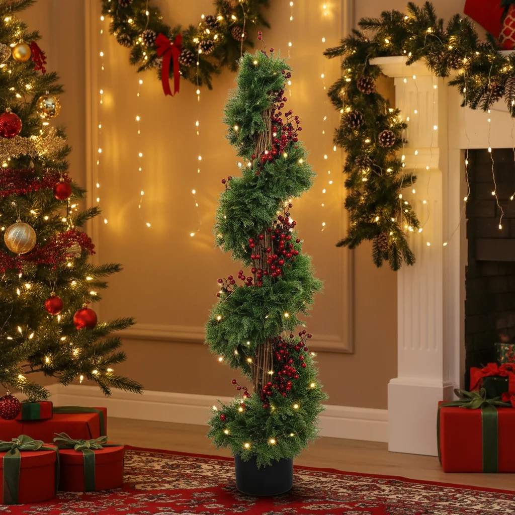 Albero A Spirale Artificiale Da 1,2M Per Decorazioni Natalizie - Ambienti Interni E Giardini-image