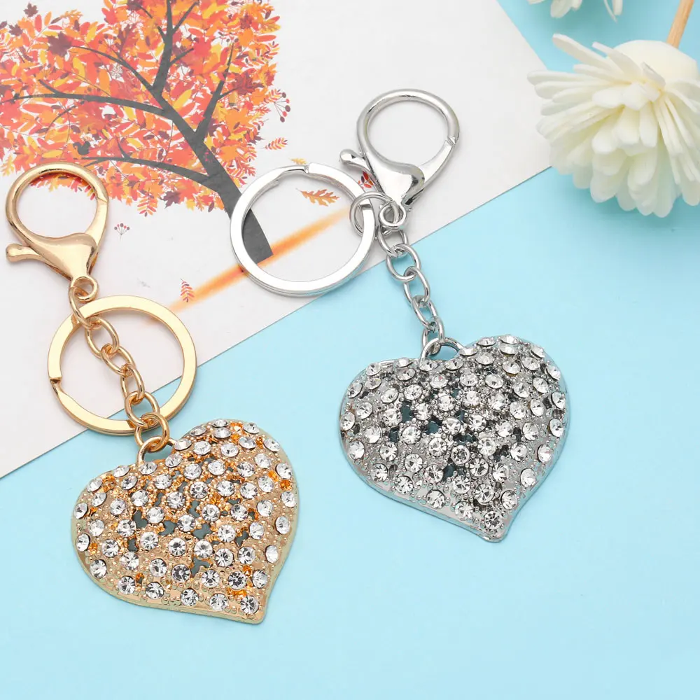 Gold Color Big Leaf Clover Keychains Pendant Charms Micro Paved Crystal Key Chain Accessories Key Ring Holder Bag Car kcha03