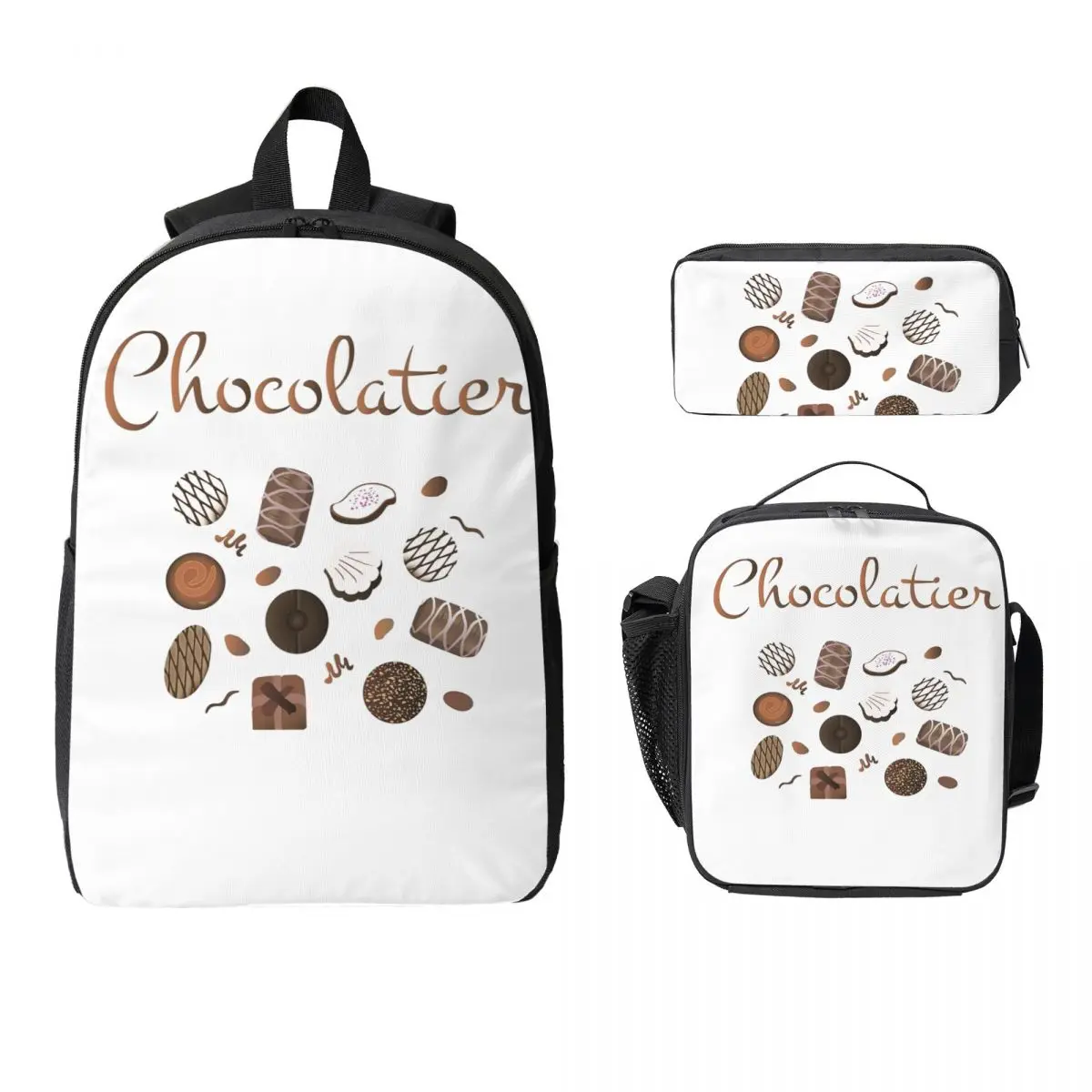 

Chocolatier Chocolate Candies Backpack Boys Girls BookBag School Bag Laptop Shoulder Bags 3ps Insulated Lunch Bag Pencil Case