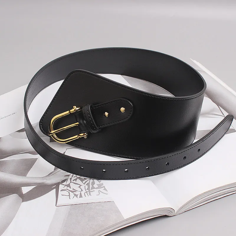 Women's Wide Waist Belt Second-Layer Cowhide Irregular Pressed Edge Cincher Pin Buckle Versatile Decorative Fashion Accessory