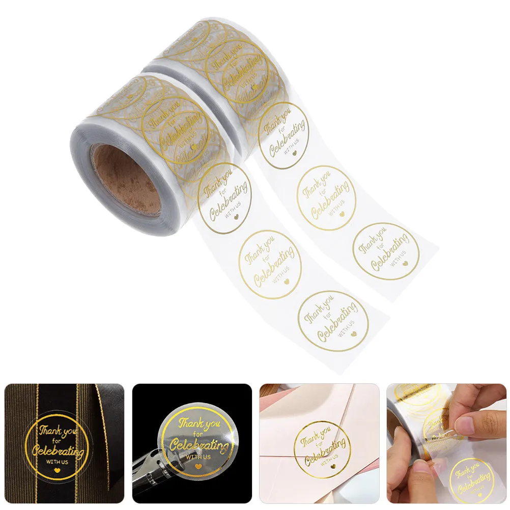 

1000 Round Thank You Sealing Stickers Transparent Base Gold Foil Detail High Quality Adhesive Sticker for Packaging Orders Gift