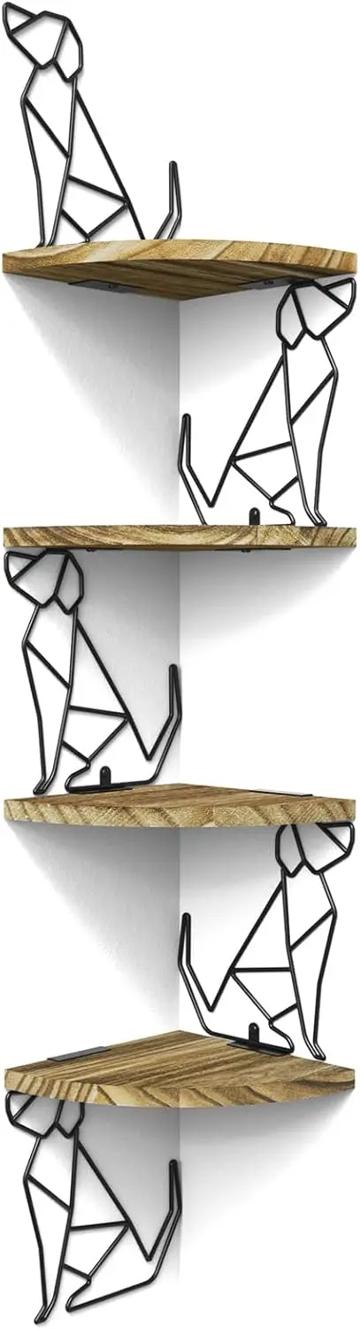 

Угловая настенная полка, 4-х уровневые плавающие полки для настенного хранения, деревянные полки в деревенском стиле для спальни, гостиной, ванной комнаты