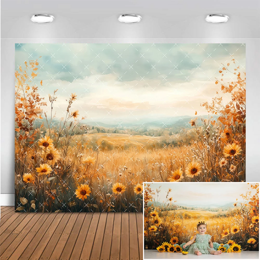 

Fall Sunflowers Field Photography Backdrop Kids Birthday Cake Smash Backgrounds Photocall Photo Studio Props Banner