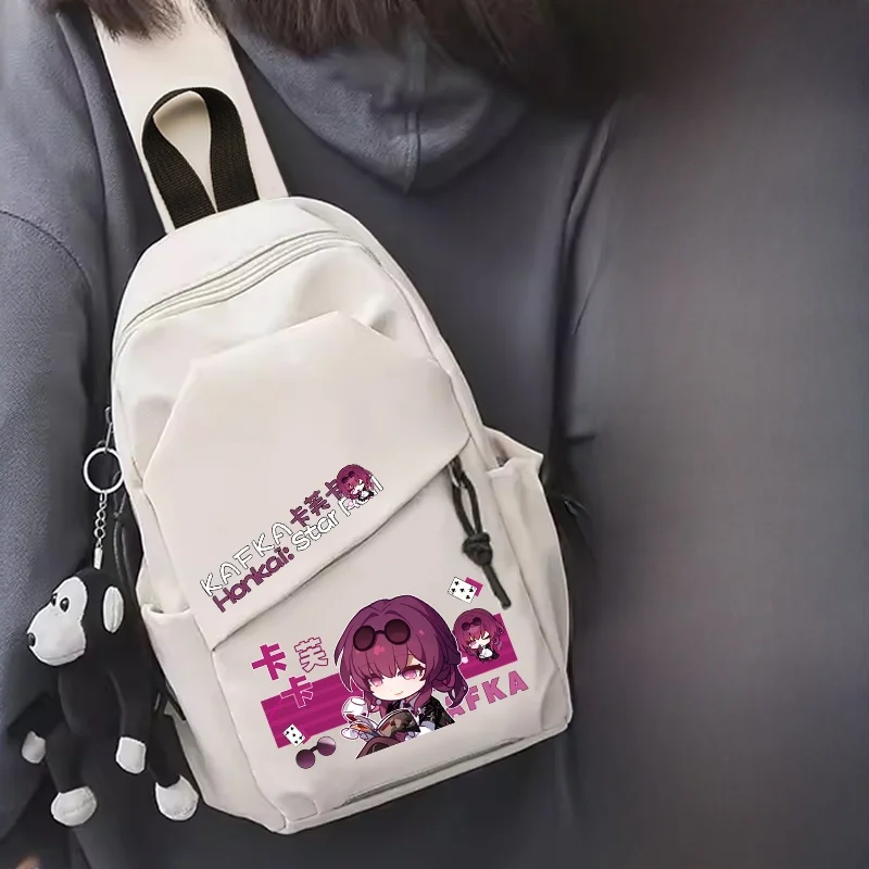 カジュアルクロスボディバックパック-男女兼用-漫画アニメプリント-ソフトナイロン素材-大きめサイズ-ジッパー開閉-レジャーバッグ