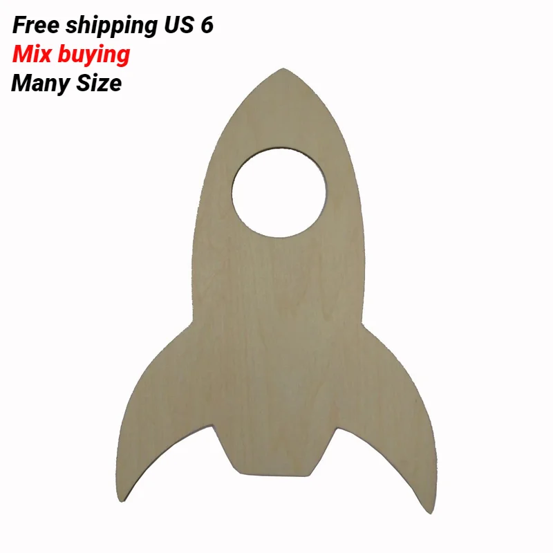 Unfinished Blank Rocket Ship Wood Cutout Shape, Laser Cut, Wooden Embellishments, Outer Space, Party Decor, DIY Craft Supplies