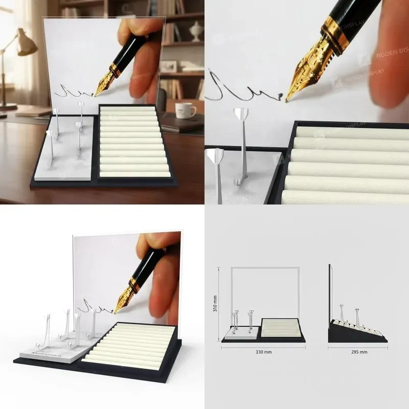 Pen Display Tray MDF Wooden Pen Display Stand for Luxury Writing Instruments Retail Display Cabinets, Custom Logo OEM