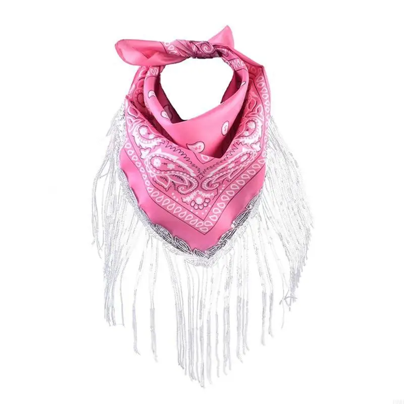 49MD Cowgirl Bachelorette Fringe Bandanas Bachelorette Bandanas Cowgirl Bandanas Sequin Neckerchief Bandanas For Women