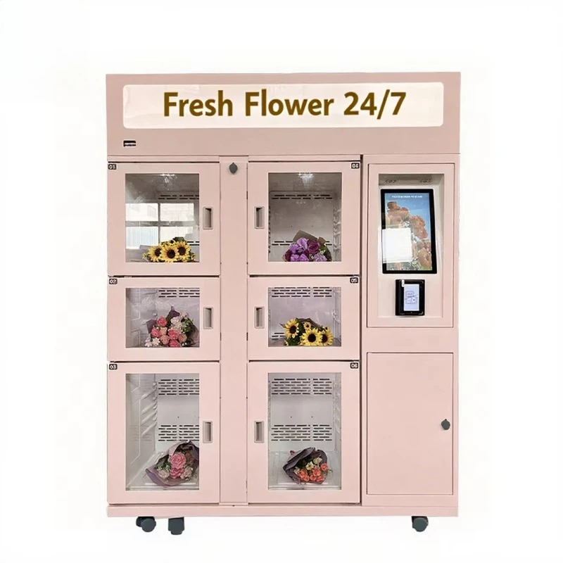 Customized 24/7 flower vending machine with refrigerator and cashless payment
