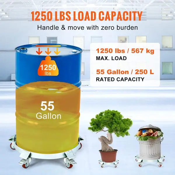 VEVOR, сверхмощная барабанная тележка на 55 галлонов, грузоподъемность 1250 фунтов, барабанная тележка для барабанов, кукла без опрокидывания