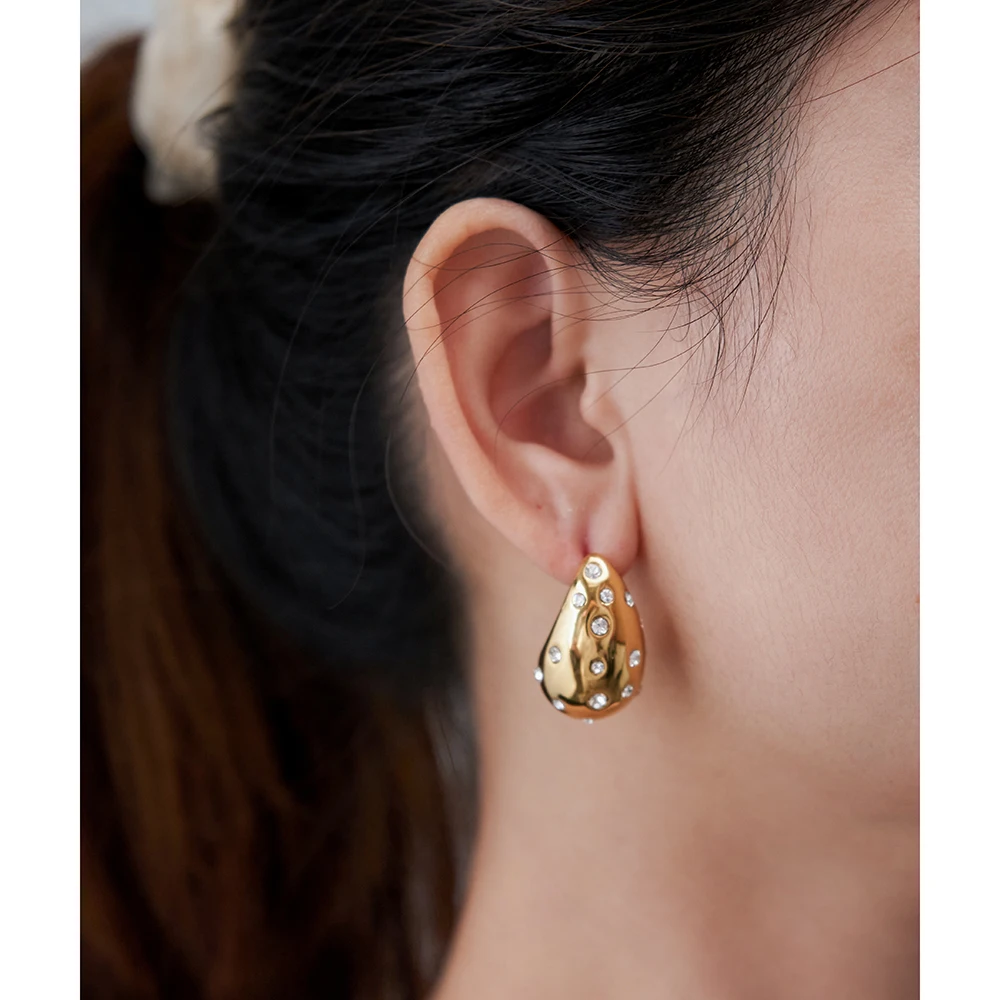 

ENFASHION Aretes De Mujer Rain Drop Zircon Stud Earrings For Women's Stainless Steel 18K Plated Gold Fashion Jewelry E231472