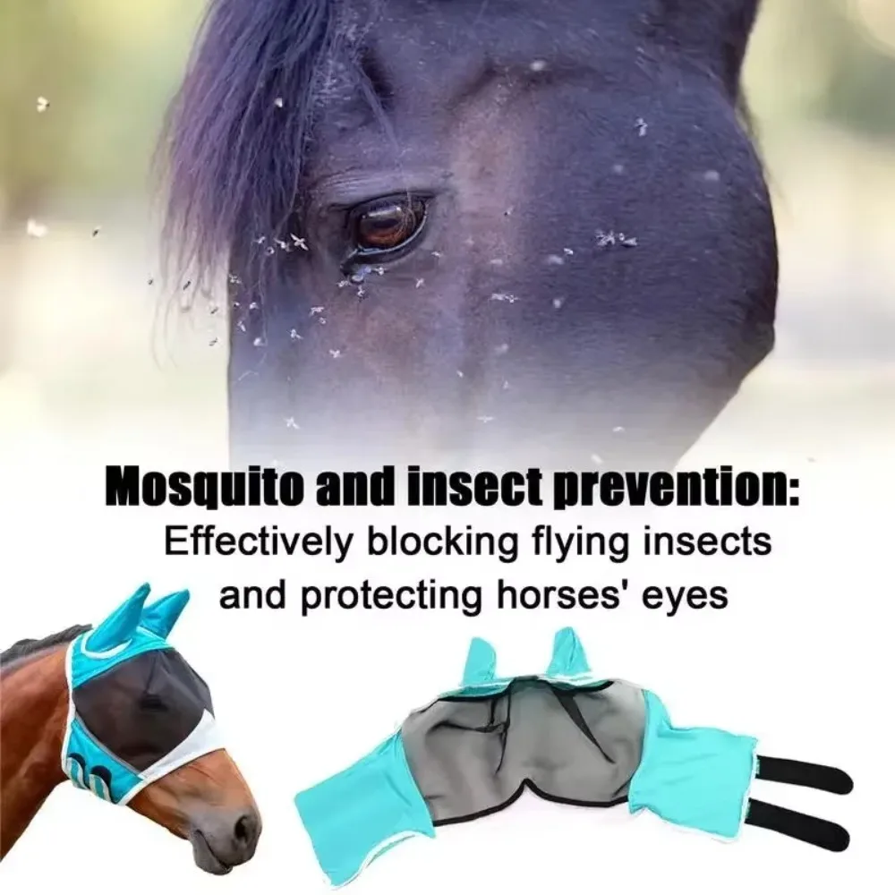 

Equestrian Professional Horse Fly Mask Adjustable Breathable Horse Face Cover Mesh Quick-Dry Anti-Flyworms Mask Outdoor Use