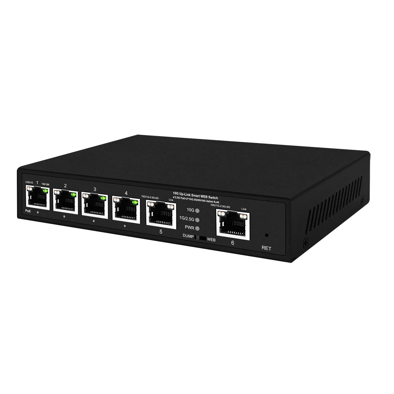 2*10G RJ45 Uplink 4 Ports 2.5G POE Switch 802.3bt/at web managed