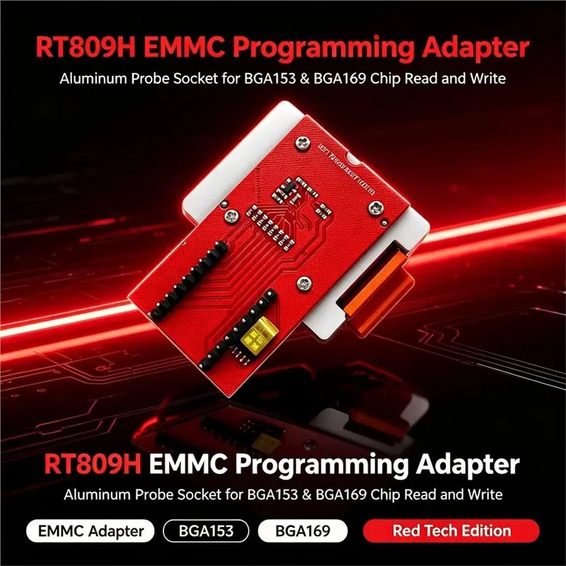 V2.51 For RT809H EMMC Read/Write Socket-Forced Aluminum Alloy Spring-Pin Programming Design, BGA153& BGA169 Adapter