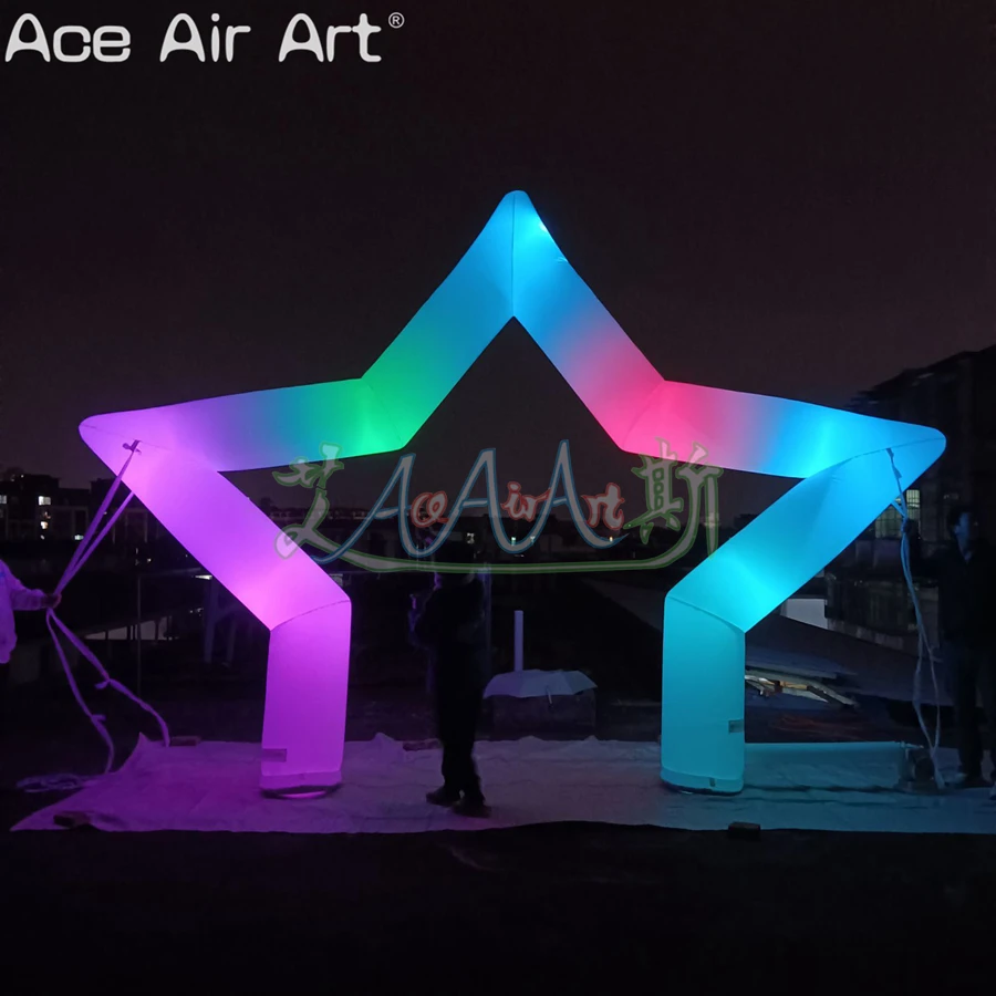 RGB Light Inflatable Pentagram Arch Special-shaped Archway with LED and A Remote Control for Activity Entrance Decoration