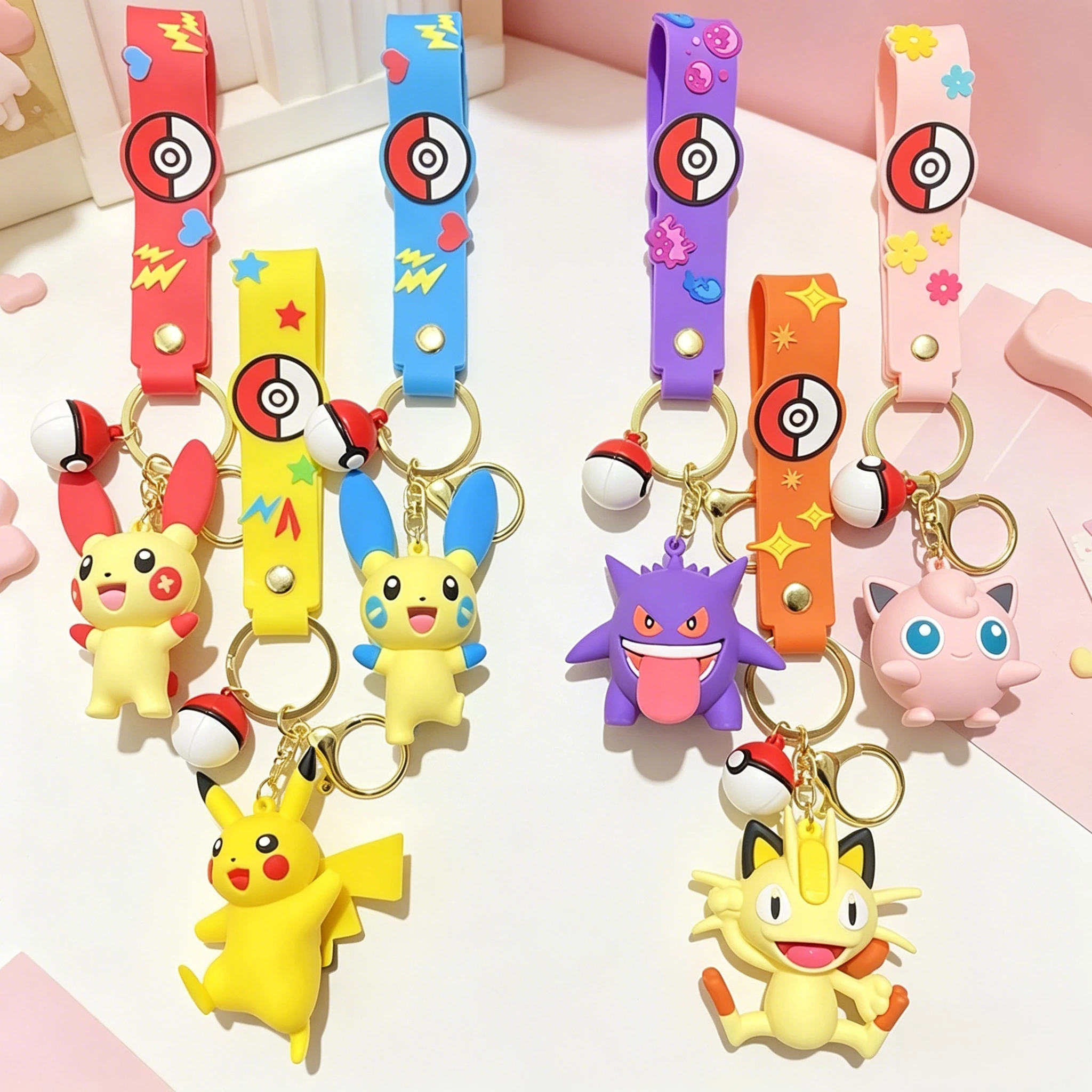 6 Estilos de Llaveros de Anime Pokémon, Decoración para Llaves de Coche, Modelo Kawaii Gengar Pikachu, Bonito y Adorable Regalo de Cumpleaños, Juguete para Niños