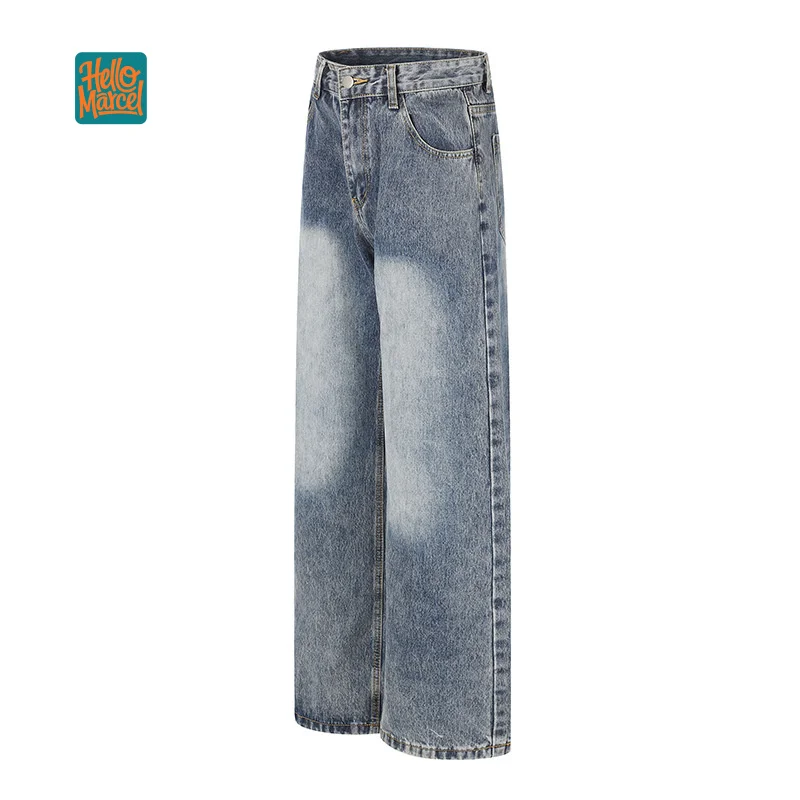 HELLOMARCEL EU US Size Luxury Quality Jean Pants Street Wear Classic Basic Straight-Leg Slightly Wide Jeans For Men