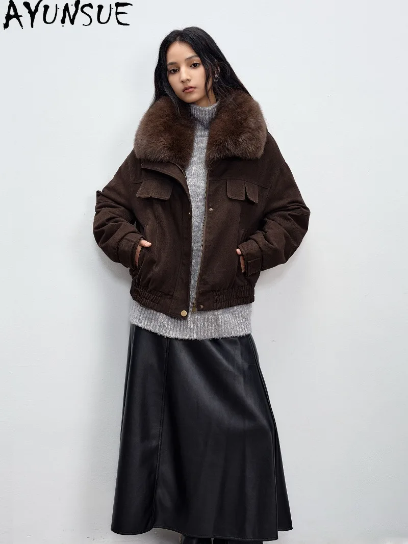 AYUNSUE 90% White Goose Down Jacket Womens Warm Winter Coat Natural Real Fox Fur Collar Short Clothing Jaqueta Feminina Inverno