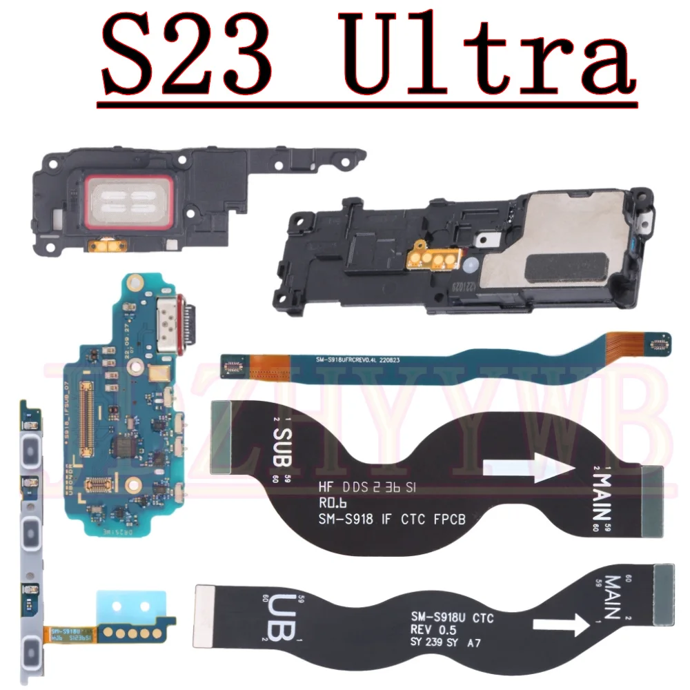 Placa de porta de carregamento para samsung s23 ultra s23ultra fone de ouvido alto-falante fora na antena lcd sinal placa-mãe cabo flexível