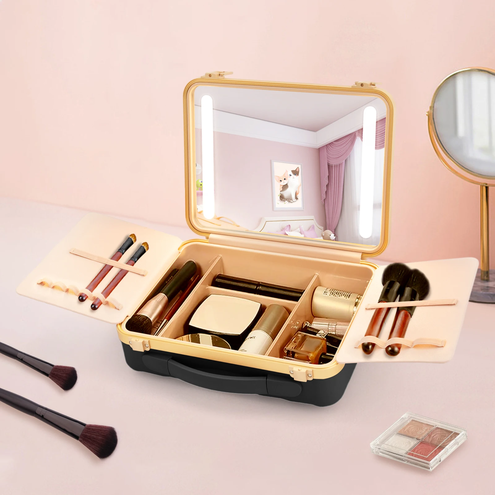 

Travel Makeup Case Portable Make Up Storage Box with LED Mirror