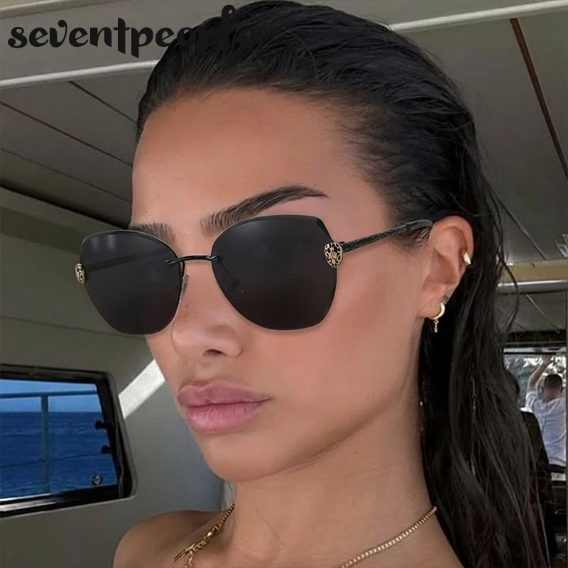 

Oversized Rimless Cat Eye Punk Sunglasses Women 2025 Luxury Brand Vintage Frameless Square Punk Sun Glasses For Ladies UV400