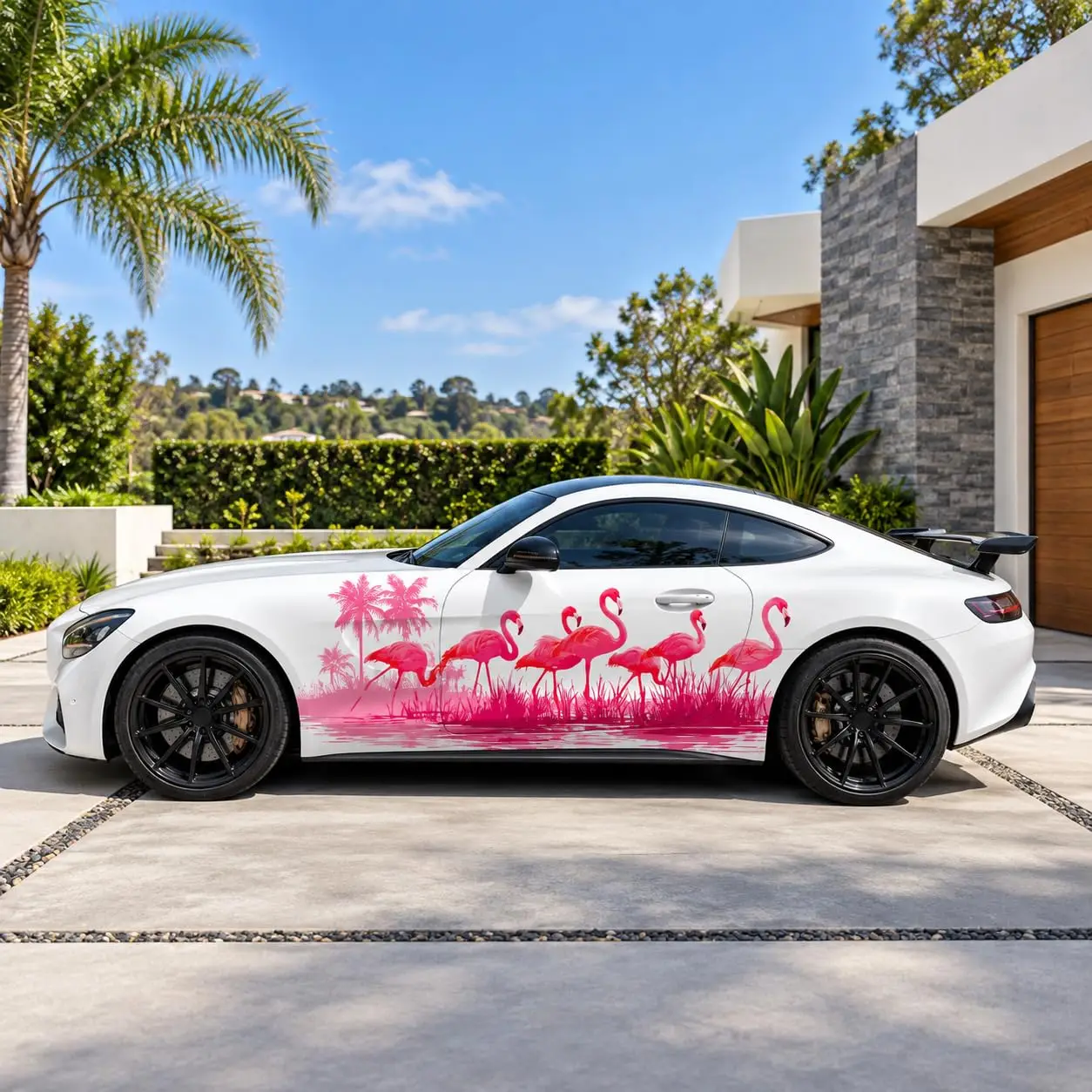 Pink Flamingo Car Side Vinyl Decal Sticker, Tropical Design