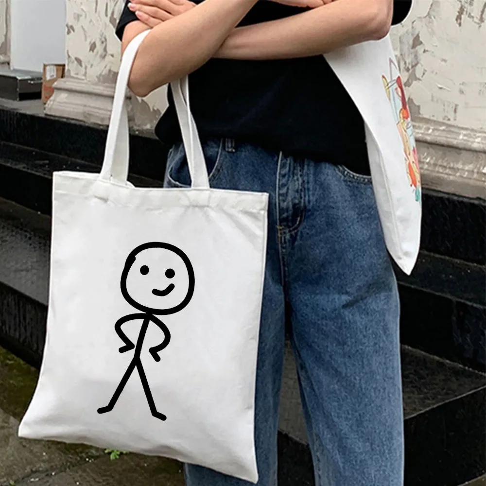Śmieszny Uśmiech Prosta Śliczna Para Linia Sztuka Kij Figury Miłość Serce Damska Bawełniana Torba na Zakupy Płótno Torebka na Ramię Kobieta