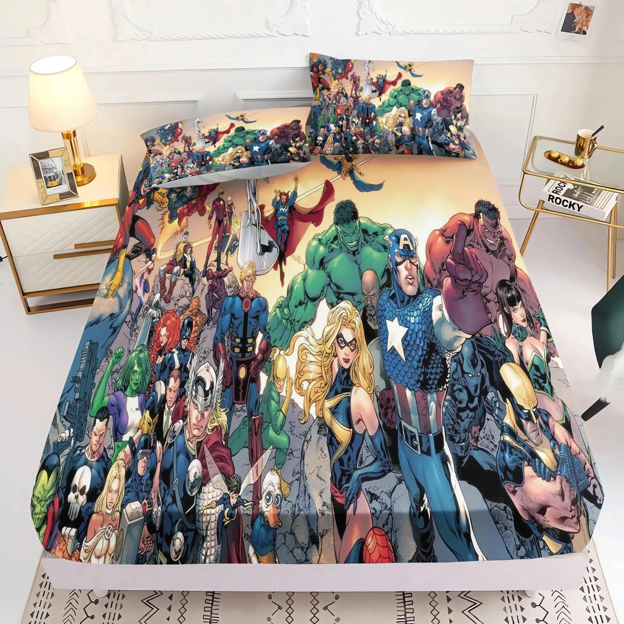 The Avengers Bedding Set,Marvel Hero Fitted Sheet 3pcs Printed With Pillowcase,Suitable For Boys Adults birthday gift