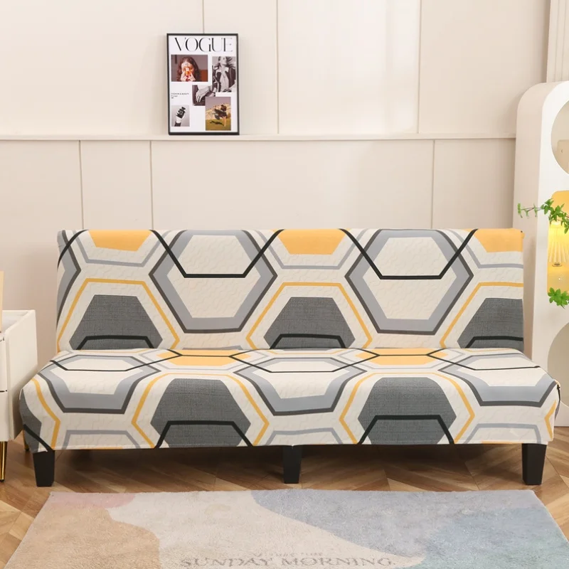 1 Stück Stretch-Sofabezug, Moderner Gelb-Grauer Sechseck-Geometrischer Druck Couchüberwurf für Wohnzimmer