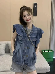 2025 New Denim Vest Women Jacket Spring Summer Loose Vintage Sleeveless Short Vest Jacket Female Waistcoat Jean Coat Casual Tops