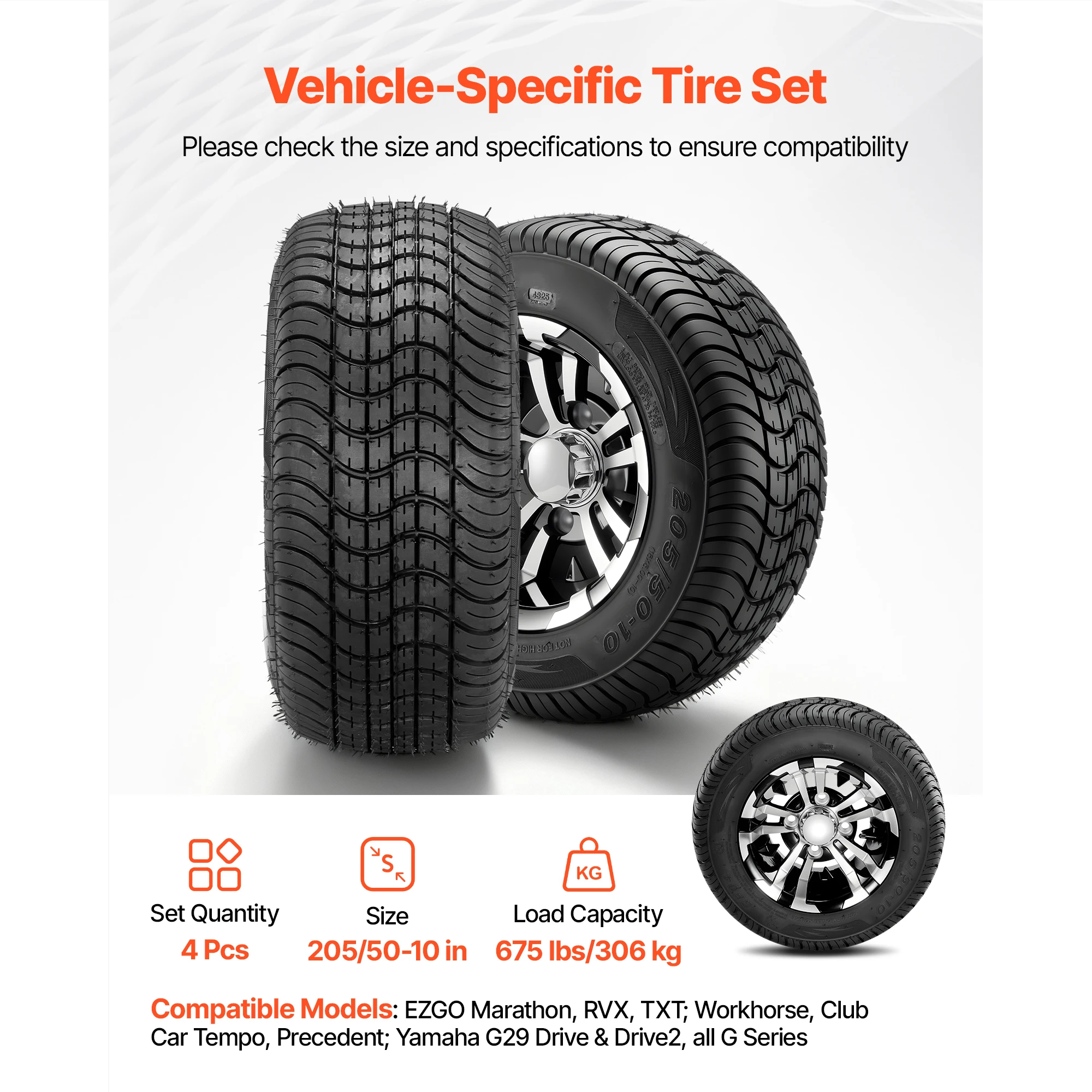 SucceBuy Golf Cart Wheels Aluminum Alloy /Steel Golf Cart Tires and Wheels Combo 4 Ply Rubber 4-Lug Lawn Mower Tires& Rims