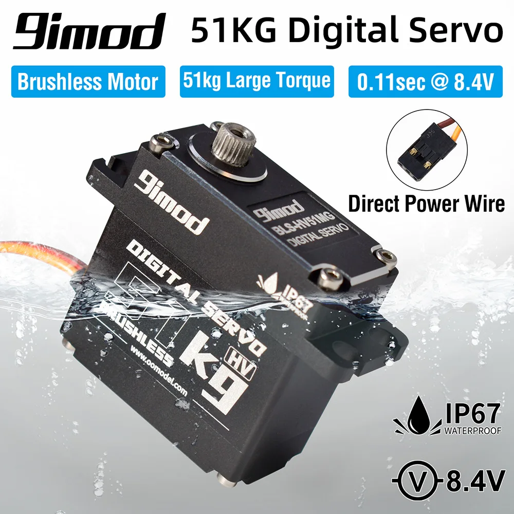 9imod 51kg 71kg Brushless Servo Metal Gear IP67 High Voltage Digital Servo for 1/5 1:8 1:10 RC Car Boat Robot 180°/270°/360°